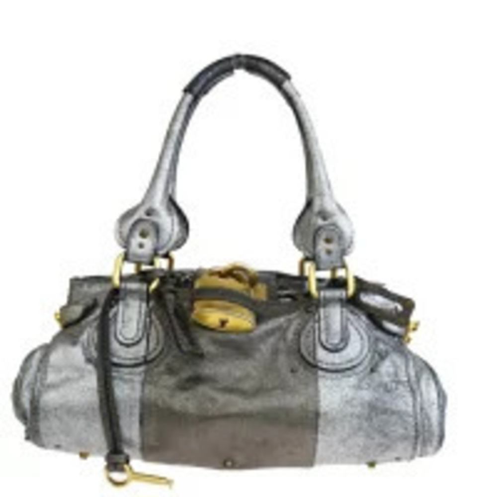 Chloe Paddington Shoulder Bag Handbag Silver Leather Padlock